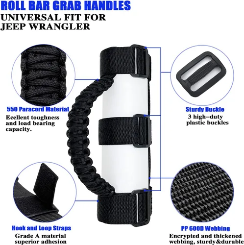 Vista 3 de 2 asas de agarre de barra antivuelco para Jeep Wrangler YJ TJ JK JKU JL JLU Sahara Rubicon X Sports Freedom & Unlimited 1987-2022 (Negro)