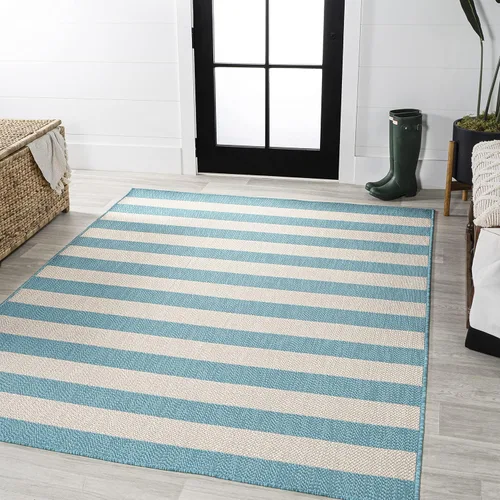 Vista 12 de Eyely BMS203E-28 Santa Monica Negril - Alfombra de pasillo de dos tonos de rayas anchas para interiores y exteriores, moderna, costera; rústica