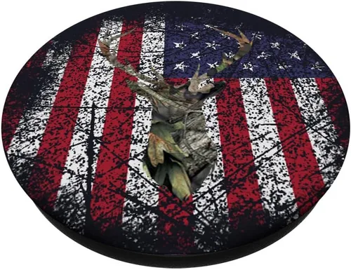 Vista 2 de Deer Buck - Bandera de Estados Unidos para caza, camuflaje, color marrón, rojo, blanco, azul, PopSockets Grip y Stand para teléfonos y tabletas