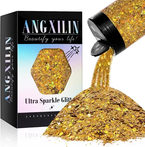 Vista 10 de Purpurina holográfica gruesa y fina mezclada, 190g/6.7oz - Purpurina suelta con lentejuelas láser para rostro, cuerpo y arte en uñas, purpurina