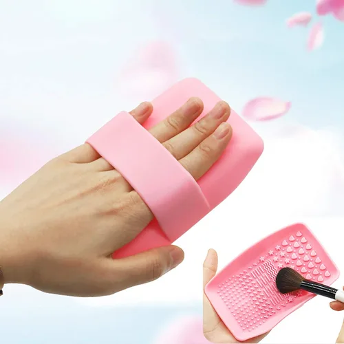 Vista 4 de Paquete de 2 alfombrillas de limpieza de brochas de maquillaje de silicona, limpiador de brochas de maquillaje portátil, herramienta de lavado