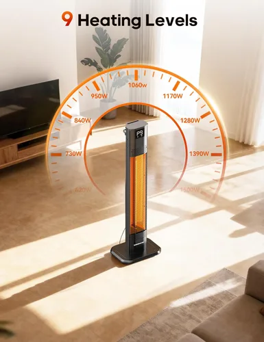 Vista 3 de VAGKRI Calentador al Aire Libre, Calentamiento Instantáneo de 1s, Calentadores de Patio por Infrarrojos de 42 Pulgadas, 9 Niveles de Calor