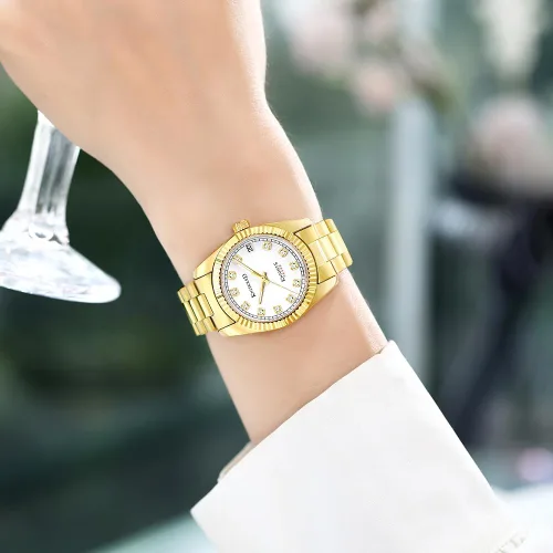 Vista 2 de Classic Dress Watch for Women Crystal Accented Dial Gold White