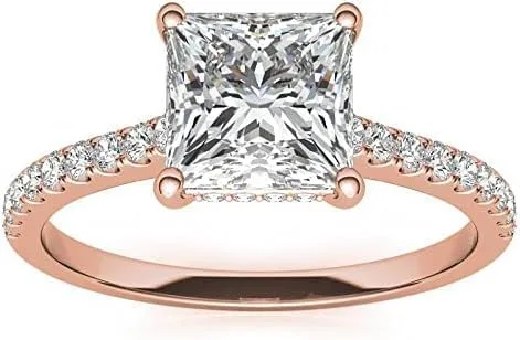 Vista 4 de IGI - Anillo de compromiso de diamantes de talla princesa blanca de 1.30 quilates con certificación IGI en oro rosa amarillo blanco de 14 quilates