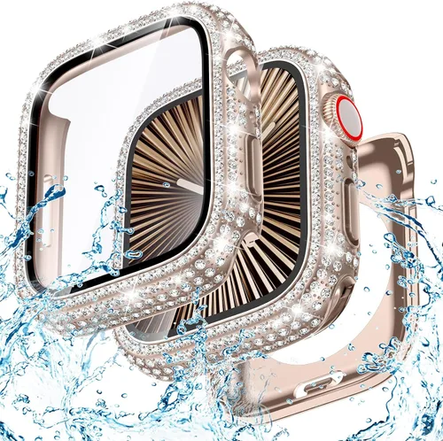 Vista 9 de Goton Funda de 40 mm impermeable con brillo para Apple Watch, protector de pantalla SE 3/2/1, Serie 6/5/4 de 40 mm, parachoques frontal de PC