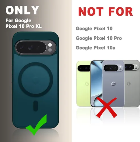 Vista 40 de Funda para Google Pixel 10 Pro XL, cubierta magnética mate, color negro Fit for MagSafe, Screen Protector included, Shockproof Military Grade