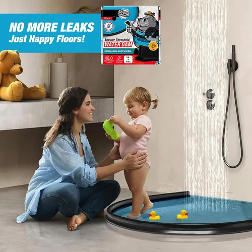 Vista 7 de Barrera de Agua para Umbral de Ducha de 39" - Bloqueador de Agua de Ducha Plegable Negro - Protector de Ducha para Ducha de Acceso Directo - Tope