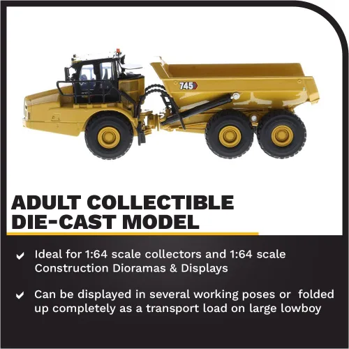 Vista 3 de Diecast Masters 1:64 Cat 745 Camión articulado, 6.75 x 2.75 x 2.5 in, Metal y plástico, amarillo