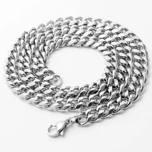 Vista 4 de OURSHYNE Collares de cadena de eslabones cubanos de acero inoxidable plateado para hombres joyería simple regalo para hombres mujeres niños y niñas