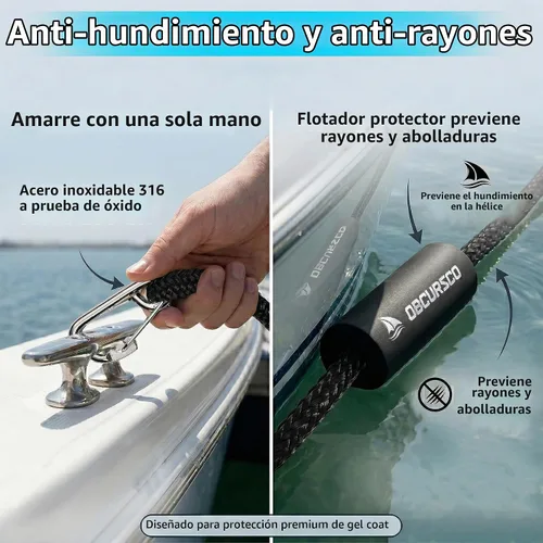 Vista 2 de Obcursco Líneas de muelle elásticas para barco, cuerda de amarre con clips de acero inoxidable 316, accesorios para moto acuática, PWC, SeaDoo Negro