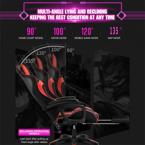 Vista 3 de Silla de juegos para adultos con reposapiés y masaje, silla de videojuegos con altavoces y luces LED RGB, piel sintética, sillas ergonómicas