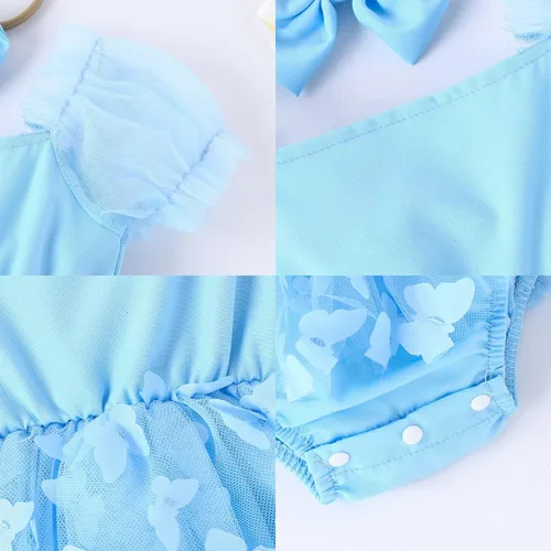 Vista 4 de IDOPIP Conjunto de 2 piezas para bebé recién nacido, con diadema, bordado de flores, tutú, princesa, fiesta de cumpleaños, conjunto de ropa