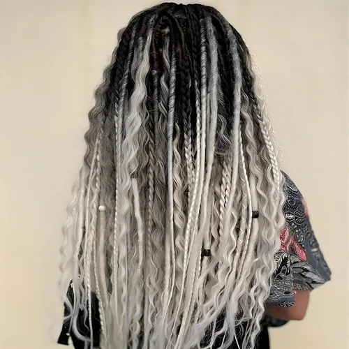 Vista 24 de Extensiones de rastas trenzadas bohemias de 24 pulgadas, 10 hebras de rastas sintéticas rizadas color marrón degradado con trenza de caja, rastas