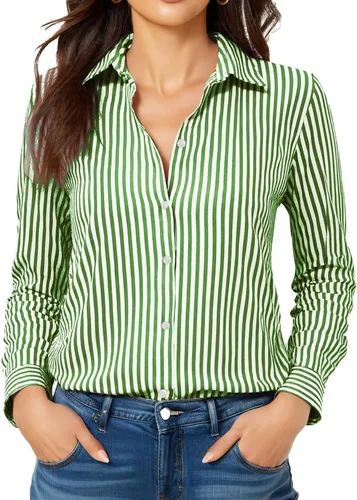 Vista 18 de Camisas sin planchado y sin arrugas para mujer, con botones, de manga larga, de seda de morera, blusas casuales para el trabajo