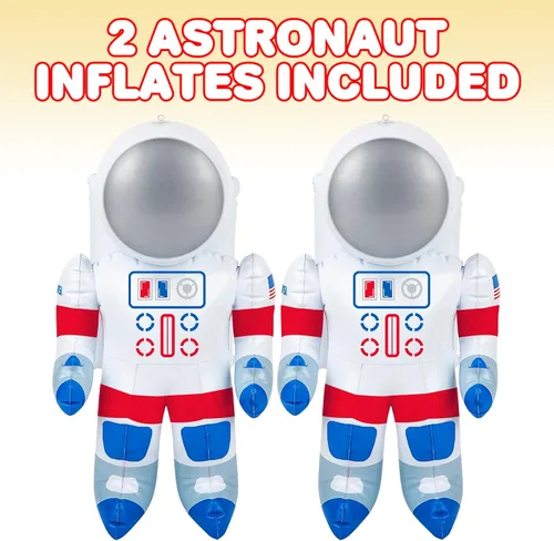 Vista 3 de ArtCreativity Paquete de 2 astronautas inflables de 22 pulgadas con etiqueta para colgar, decoraciones de fiesta temática espacial para eventos