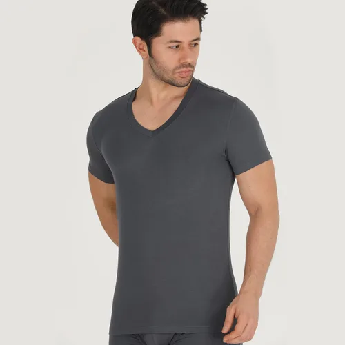Vista 4 de Camisetas para hombre de rayón hechas de bambú, ajuste moderno, camiseta interior que absorbe la humedad, cuello redondo, camisetas con cuello en V