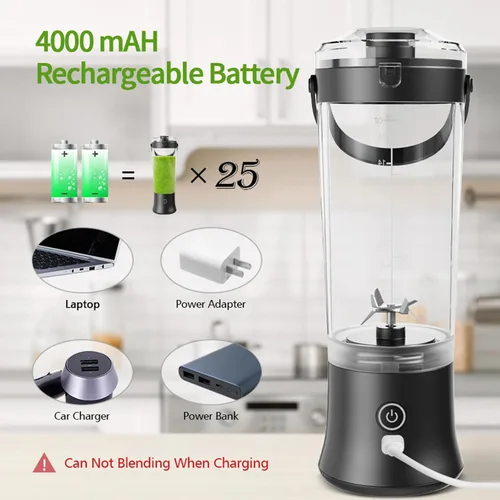 Vista 6 de Potente 7.4 V eléctrico Juicer Cup con textura de diseño portátil para frescura Mezcla de frutas en casa Gimnasio Oficina Licuadora de alta velocidad