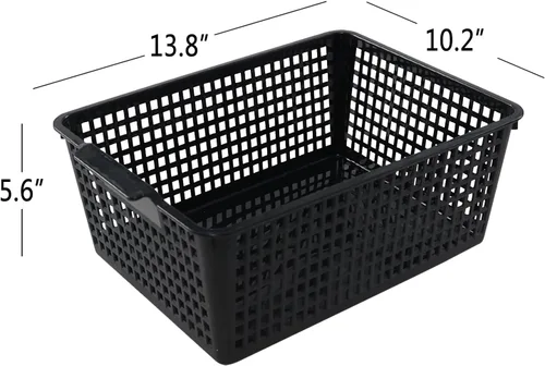 Vista 4 de Paquete de 3 cestas organizadoras grandes, cesta de almacenamiento de plástico (negro)