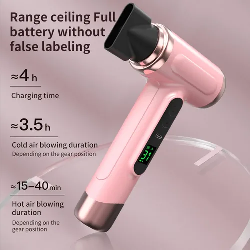 Vista 6 de Secador de pelo inalámbrico, 15600 mAh profesional con boquilla, para viajes (rosa)