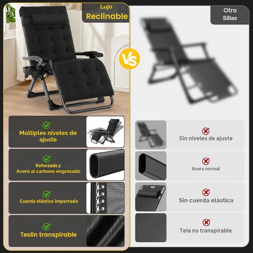 Vista 6 de Suteck Silla de gravedad cero, silla reclinable de camping con almohadilla negro (Ink-black)
