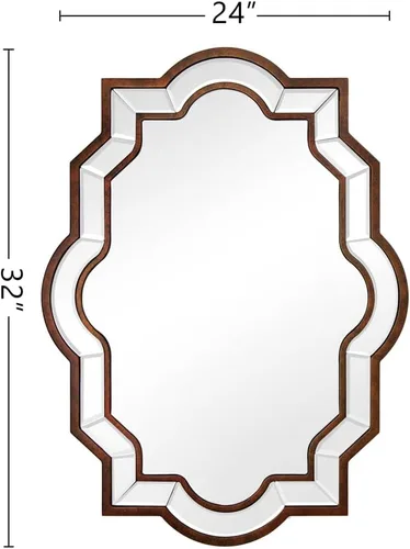Vista 9 de Chende Espejo de pared decorativo para comedor, espejo de granja con marco de madera de bronce y vidrio biselado, espejo de baño irregular de 32 x