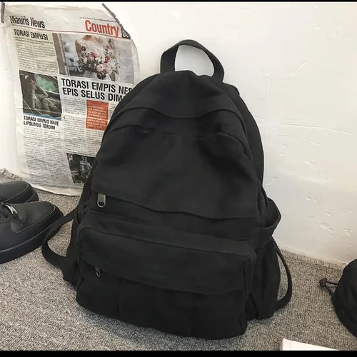 Vista 2 de GAXOS Mochila para laptop para mujer, mochila de lona de viaje para mujer, mochila estética vintage para la escuela, Negro, Mochilas de mochila