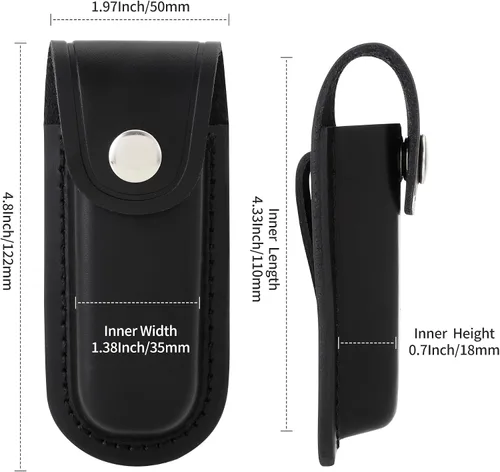 Vista 6 de Funda de cuero para cuchillos de bolsillo, estuche plegable de 4 pulgadas, funda multiherramienta duradera con cierre a presión y trabilla