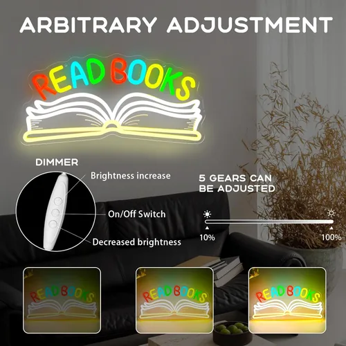 Vista 6 de Read Books - Letrero de neón para decoración de pared, libro de lectura regulable LED, letrero de luz de neón para arte, positivo, dormitorio