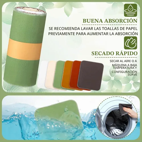 Vista 5 de Paquete de 36 toallas de papel reutilizables para limpieza, tono tierra