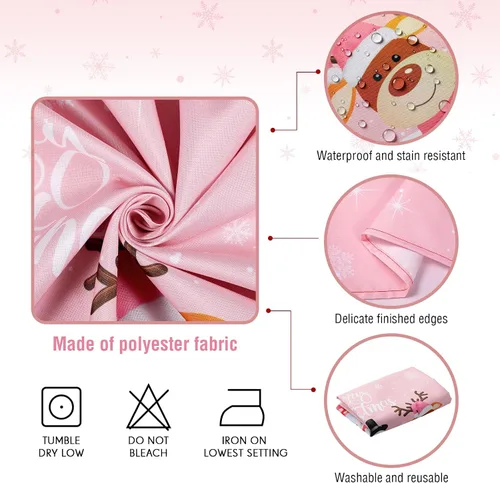 Vista 3 de Tiamon Mantel de Navidad rosa de 60 x 84 pulgadas para mesa rectangular, tela lavable a prueba de agua, cubierta de muñeco de nieve y Papá Noel