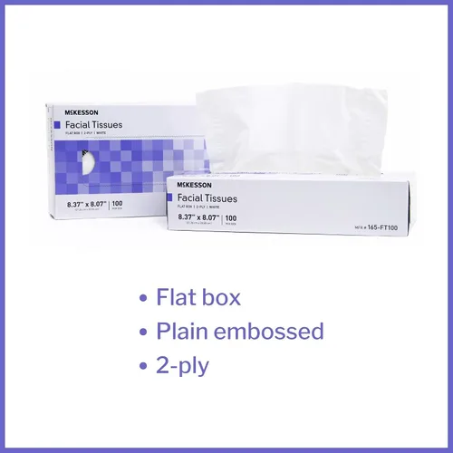 Vista 2 de McKesson Cajas de pañuelos faciales [100 unidades] tejido, 2 capas Tejido facial, blanco, 100 unidades, 8.37 x 8.07 pulgadas, 2 capas