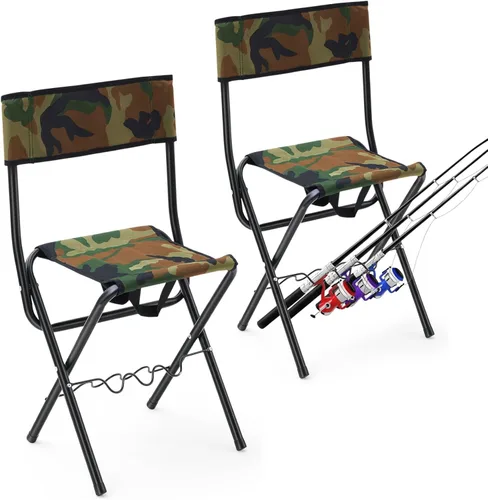 Vista 8 de Wenqik 2 sillas de pesca plegables de verano con soporte para caña, sillas de campamento de caza para adultos, silla plegable portátil al aire libre