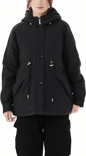 Vista 4 de JiangWu - Chaqueta con capucha de estilo Sherpa para mujer, forro polar grueso, abrigada para invierno A-Negro