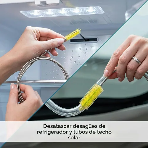 Vista 5 de Juego de cepillos de drenaje flexibles de 67 pulgadas, limpiador de tuberías de manguera larga de doble extremo con 2 cepillos de limpieza de paja