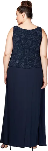 Vista 4 de Alex Evenings Vestido largo para mujer con chaqueta escote mandarín (Regular Petite Plus), azul marino Plus