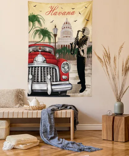 Vista 67 de Lunarable Tapiz japonés, Geisha joven en kimono con maquillaje oriental tradicional de Sakura, decoración de tela para colgar en la pared