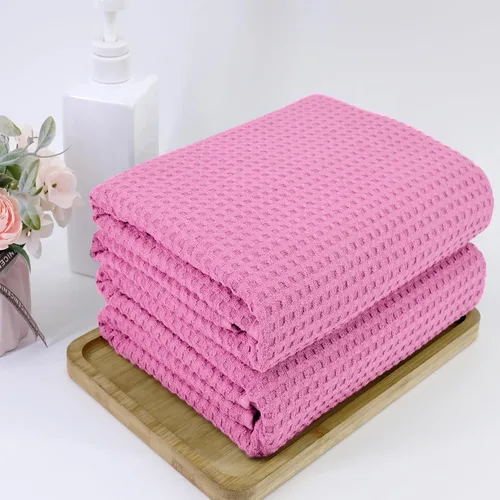 Vista 5 de POLYTE Toalla de baño de microfibra de gran tamaño de secado rápido sin pelusas, 60 x 30 pulgadas, juego de 2 (rosa, tejido de gofre)