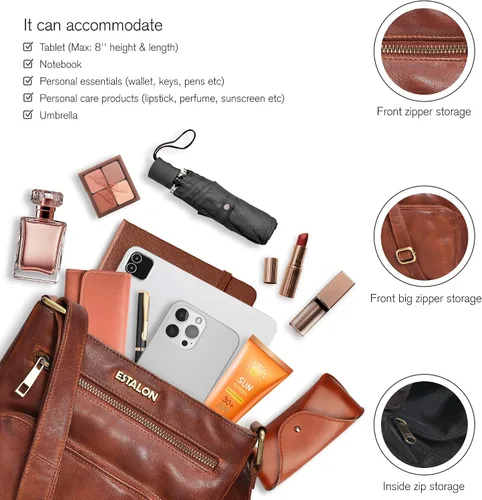 Vista 3 de ESTALON Bolsos cruzados de cuero para mujer - Bolsos cruzados de moda - Bolso cruzado de cuero para mujer - Bolso bandolera para mujer