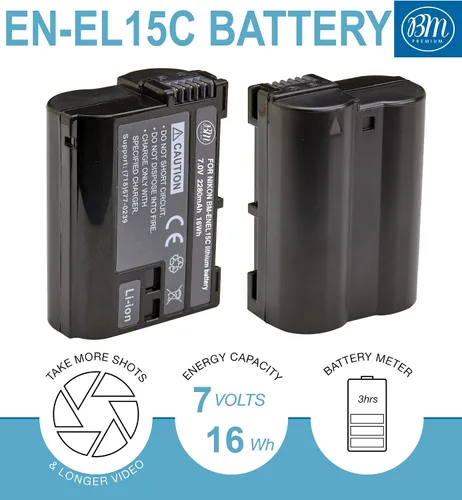 Vista 4 de BM Premium Empuñadura de batería de repuesto MB-N10 compatible con cámaras Z5, Z6, Z6 II, Z7, Z7 II + 4 baterías EN-EL15C