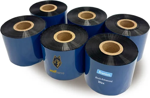 Vista 27 de Wolfbarco 1 Roll 1.57" x 1476' (40mm x 450m) Premium Resin Enhanced Wax Thermal Transfer Ribbon 1" Core, Coated Side Out for Zebra Printers