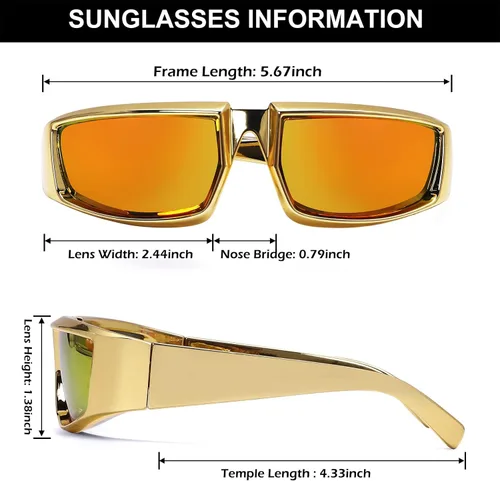 Vista 3 de GUVIVI Gafas de sol envolventes de moda para mujeres y hombres gafas de sol rectangulares futuristas gruesas y gruesas