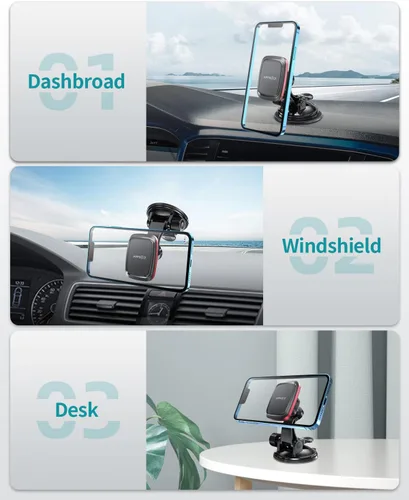 Vista 3 de APPS2Car Soporte magnético para teléfono de automóvil con brazo ajustable y 6 imanes fuertes, soporte universal para salpicadero, parabrisas