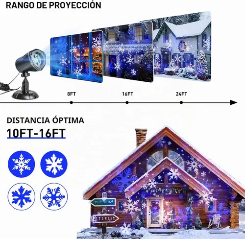 Vista 4 de Vanthylit Proyector de luces de Navidad al aire libre, proyección de copos de nieve blancos y azules en el exterior, luz LED impermeable de paisaje