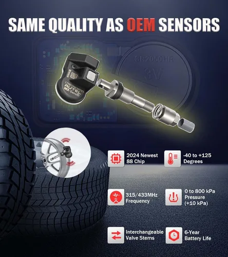 Vista 4 de Autel MaxiTPMS - Paquete de 1 sensor de metal TPMS MX 315MHz 433MHz, sensor universal de neumáticos, funciona con TS408 TS508 TS601 TS608 MK808TS