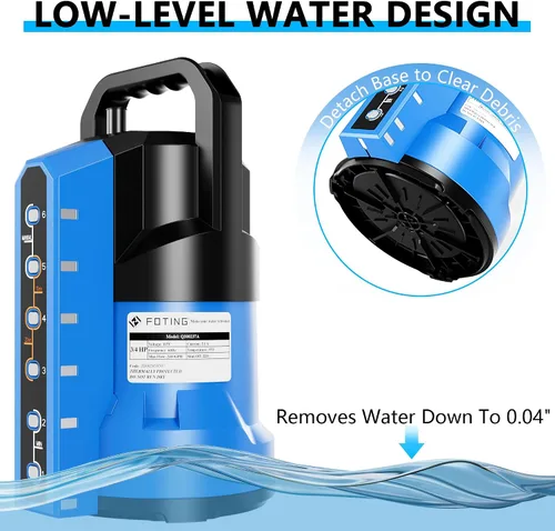 Vista 5 de FOTING Bomba de sumidero 3/4HP Bomba de agua sumergible automática de 4 modos, 2400 GPH termoplástica eléctrica portátil bomba de agua