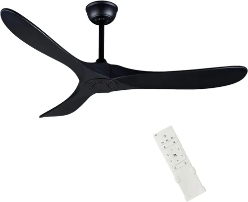 Vista 10 de Ventilador de techo de madera para interiores y exteriores de 52 pulgadas, ventilador de techo CC de 3 aspas con control remoto, 2 varillas Cuerpo
