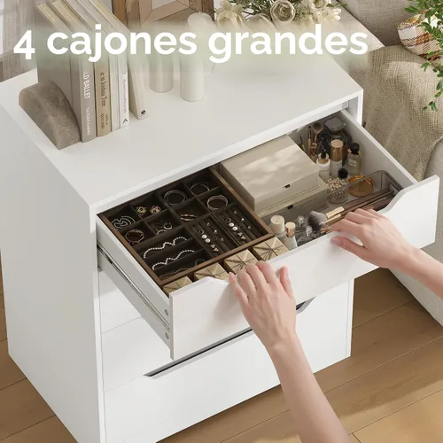 Vista 9 de HOSTACK Cómoda Blanca, Cómoda de 4 Cajones, Cómoda Moderna con Tiradores Recortados, Cómodas Pequeñas con Cajones, Organizador de Cofre