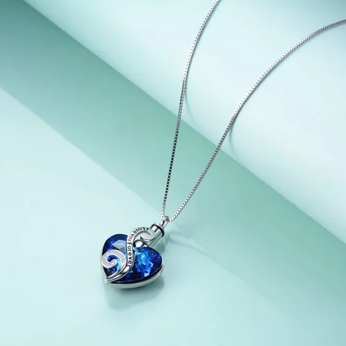 Vista 2 de AOBOCO - Collar con dije de urna en plata esterlina 925 con forma de corazón para cenizas con cristal de Swarovski joyería conmemorativa