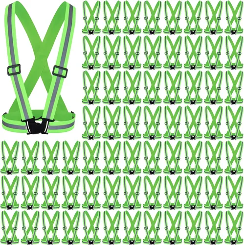 Vista 10 de Hercicy 20 chalecos reflectantes de alta visibilidad, correas ajustables para equipo de correr, reflector ligero para construcción (negro)