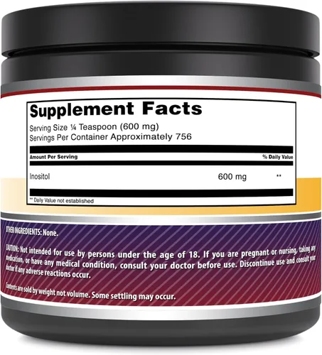 Vista 2 de Amazing Formulas - Suplemento en polvo de inositol 600 mg por porción Sin sabor 1 libra (16.01 oz) Sin OMG Sin gluten Fabricado